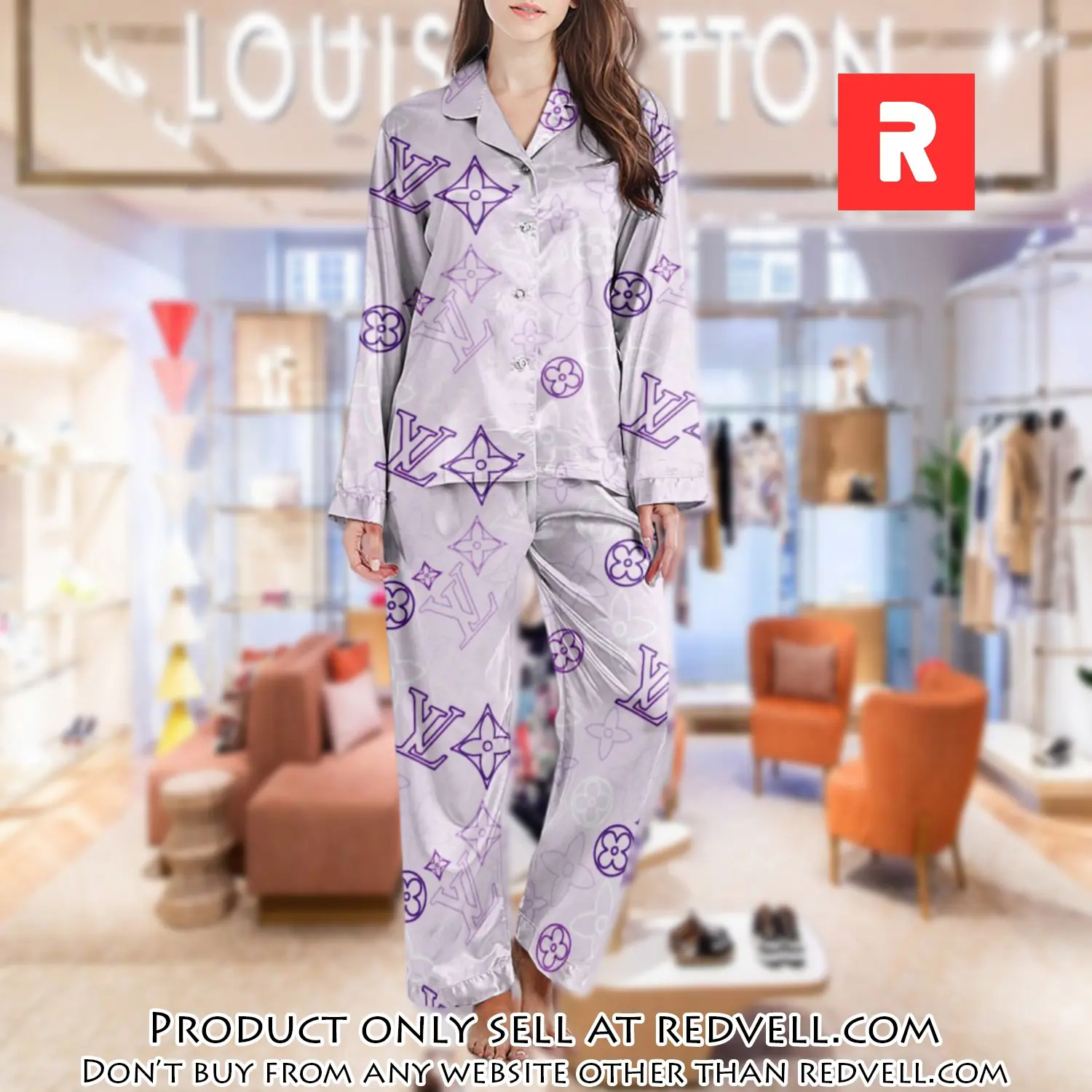 Lv monogram long satin pajama set pjs1031 rv5543680